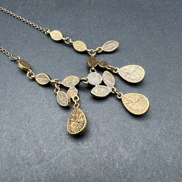 Avon SAQ Necklace Y Drop Bib‎ Blue Green Multishape Stones Brass Tone Chain - Picture 4 of 7